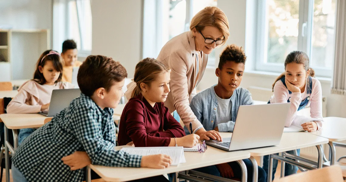 Teacher using EducationBeing resources for classroom management and student support