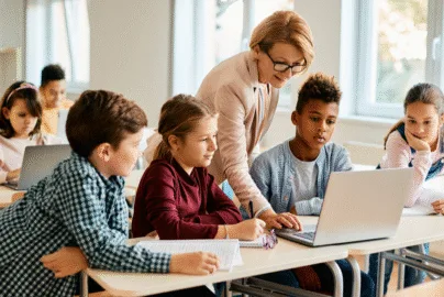 Teacher using EducationBeing resources for classroom management and student support